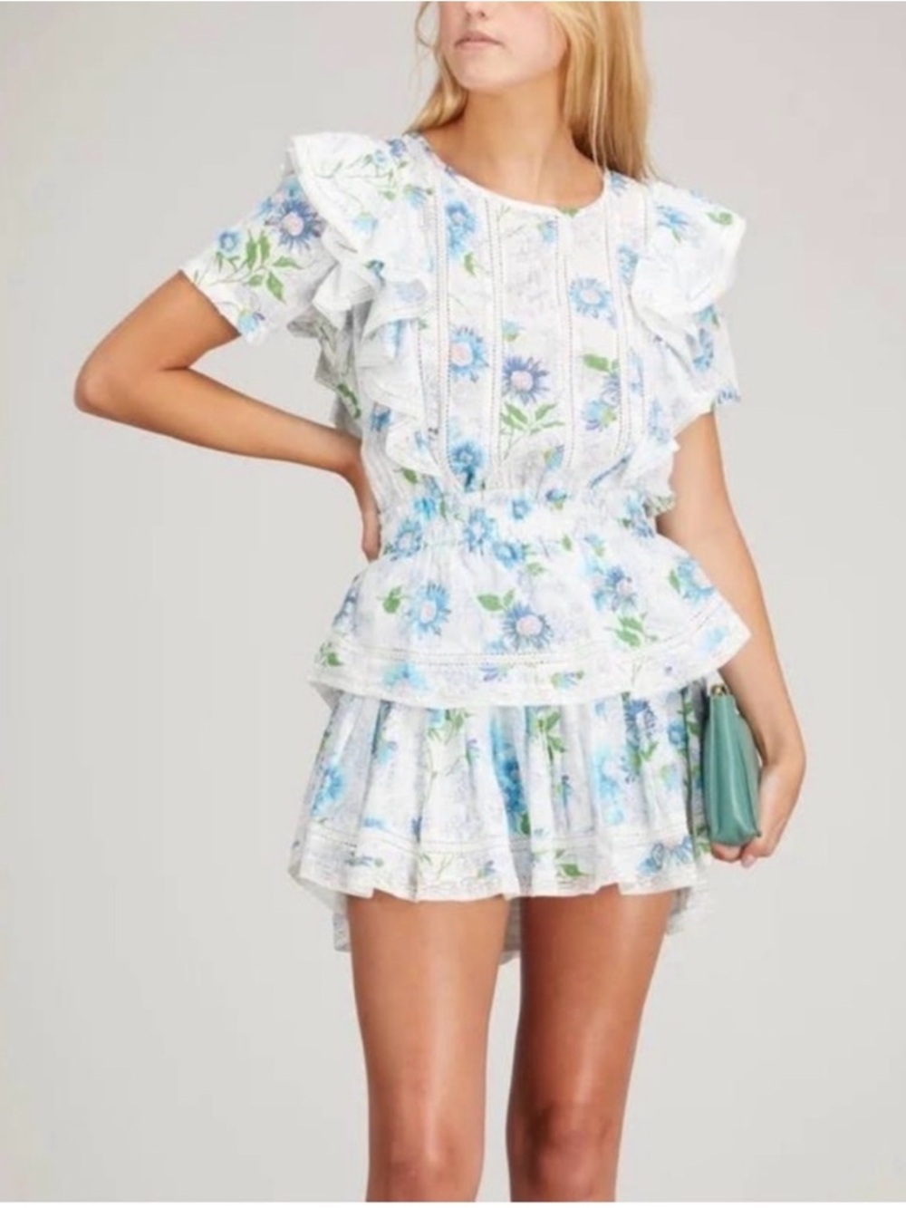 LoveShackFancy Blue and White Ruffle Dress